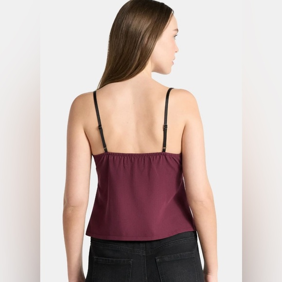 🔴 3/$12 No Boundaries Women's Dark Cherry and Black Lace Trim Top! NWT! Size M! - Picture 2 of 8